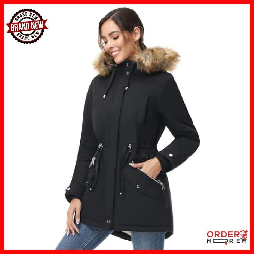 Women's Hooded Winter Parka Waterproof Fleece Lined Coat Warm Jacket - Picture 3 of 8